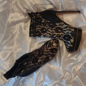 Lace platform booties